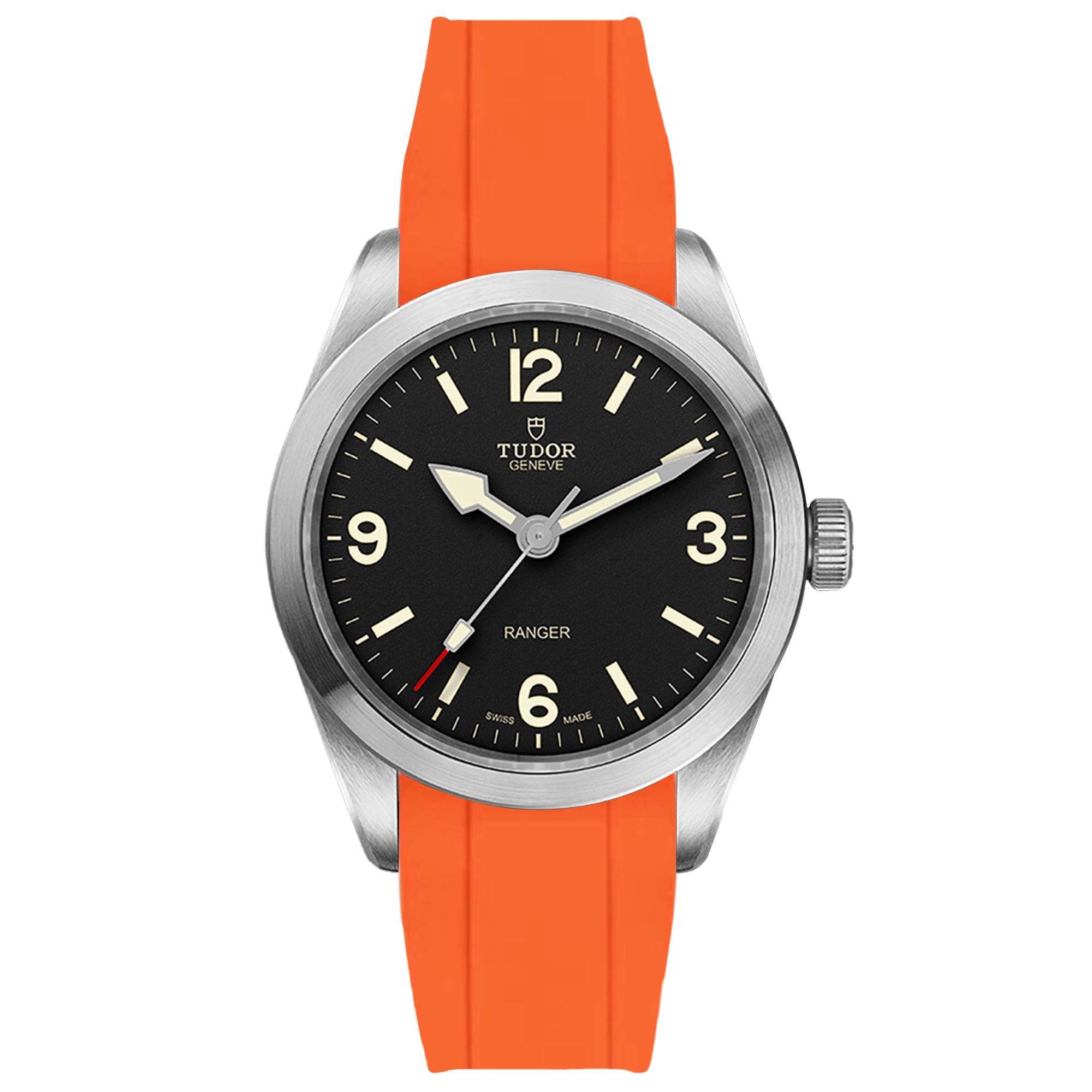 Integrated Curved End FKM Rubber Strap for Tudor Ranger - Orange (2440)