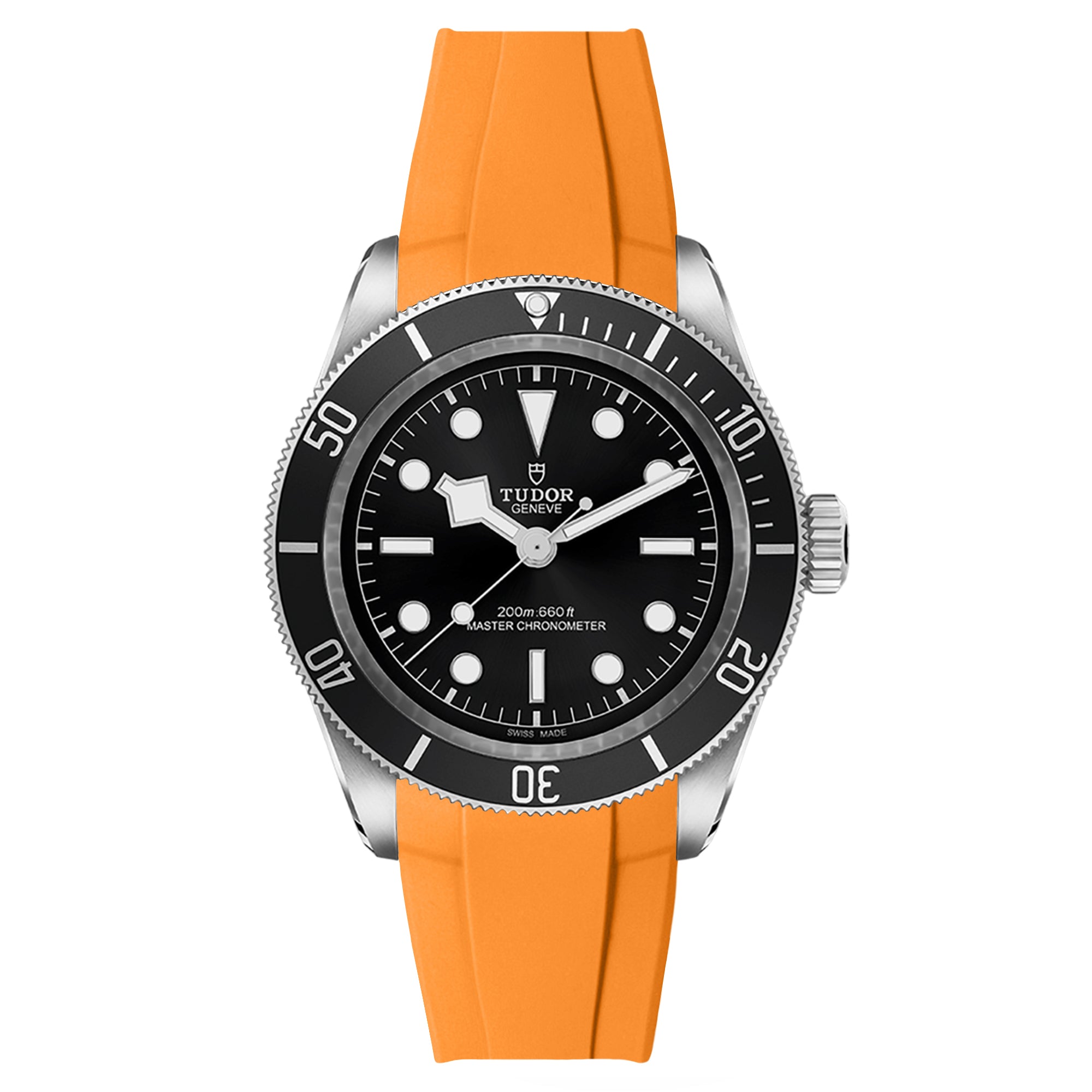 Integrated Curved End FKM Rubber Strap for Tudor Black Bay GMT - Orange (2436)