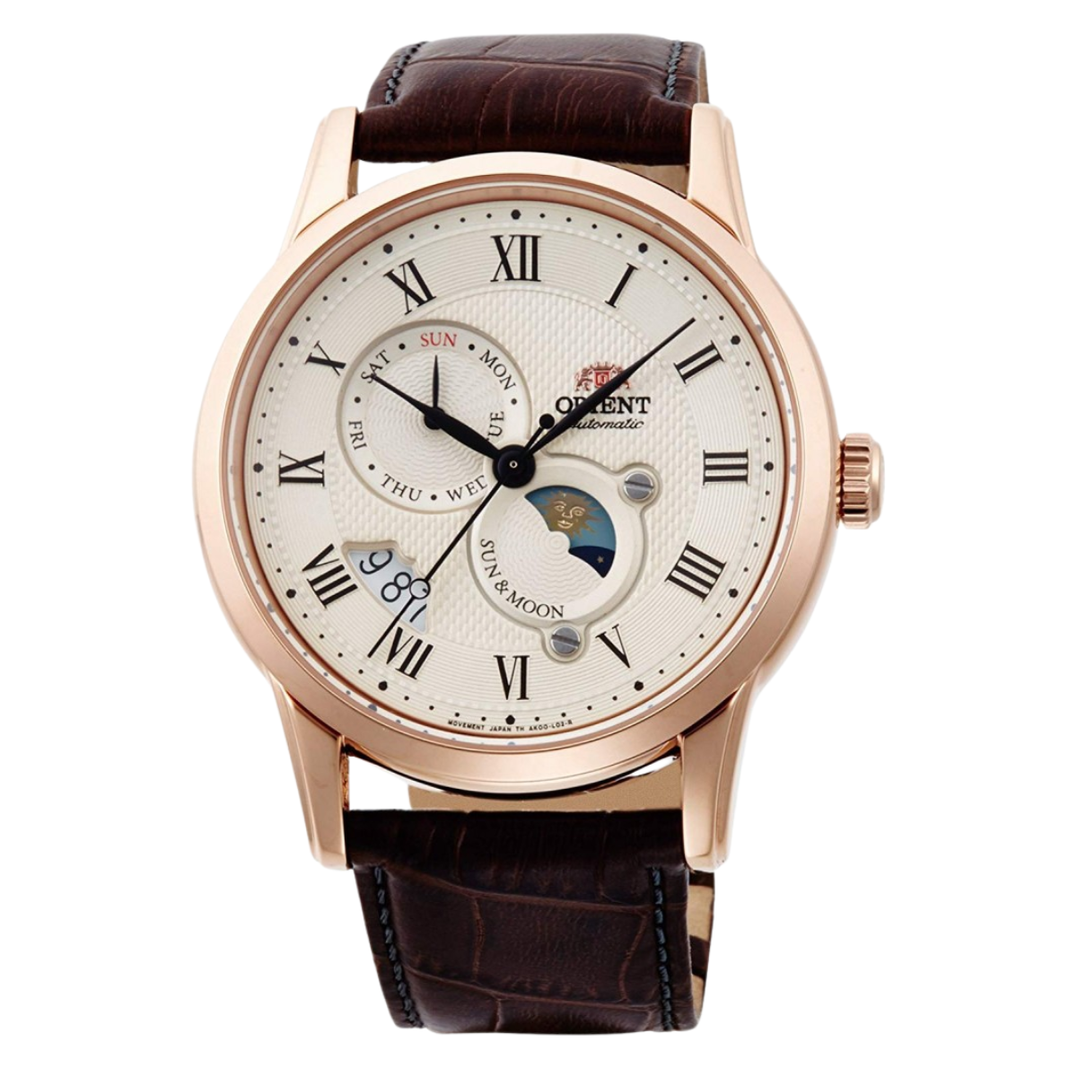 Orient RN-AK0001S Classic Sun & Moon White Dial Leather Mens Dress Watch