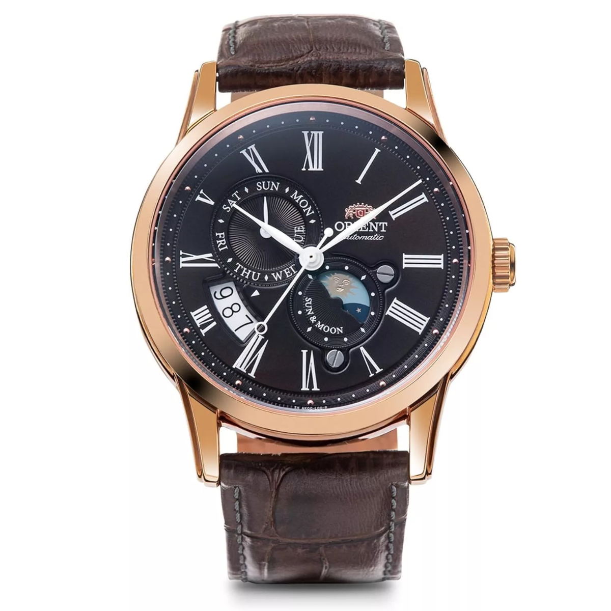 Orient RN-AK0002Y Classic Sun & Moon Brown Dial Leather Mens Dress Watch