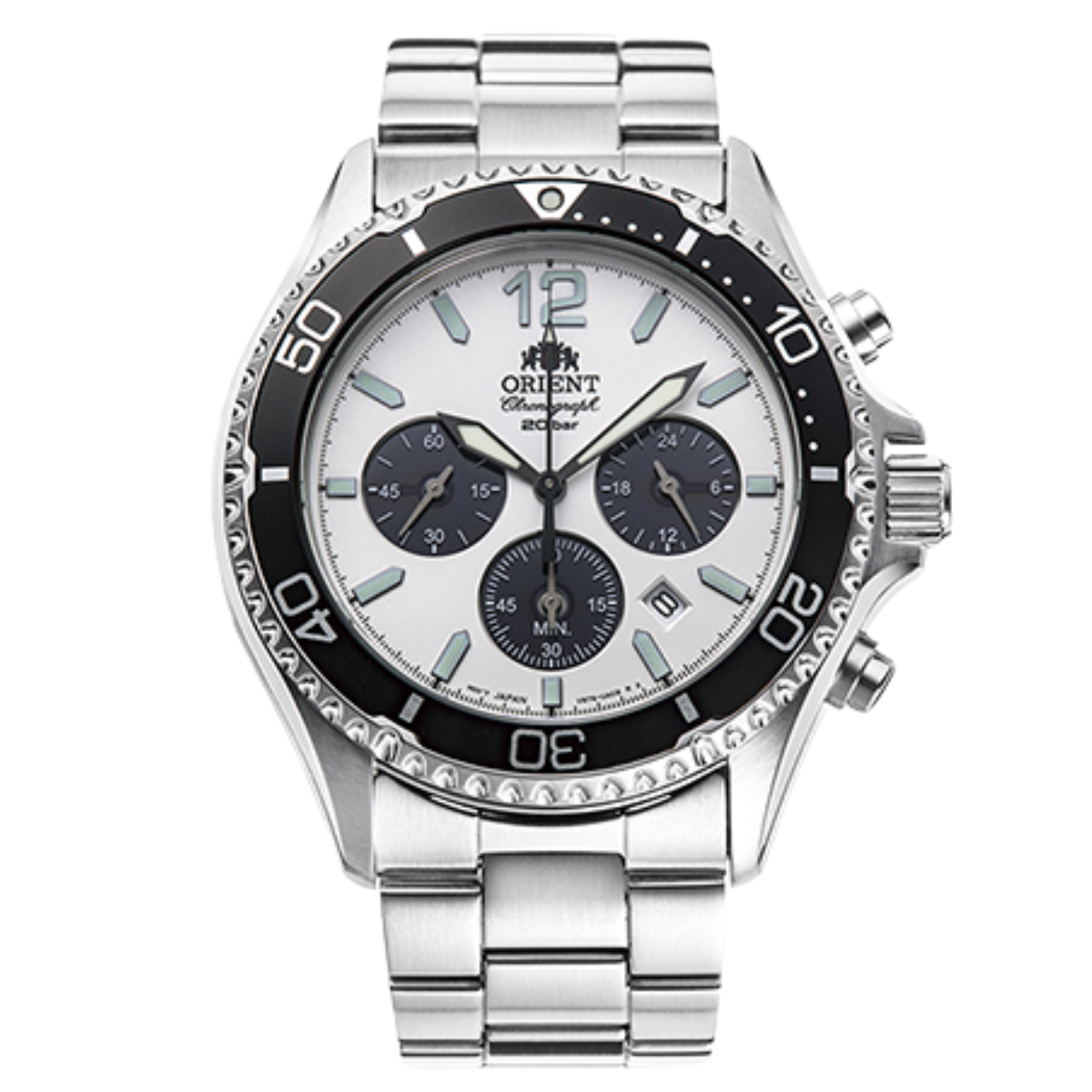 Orient RN-TX0203S Mako Panda Solar Chronograph White Dial Sports JDM Mens Watch