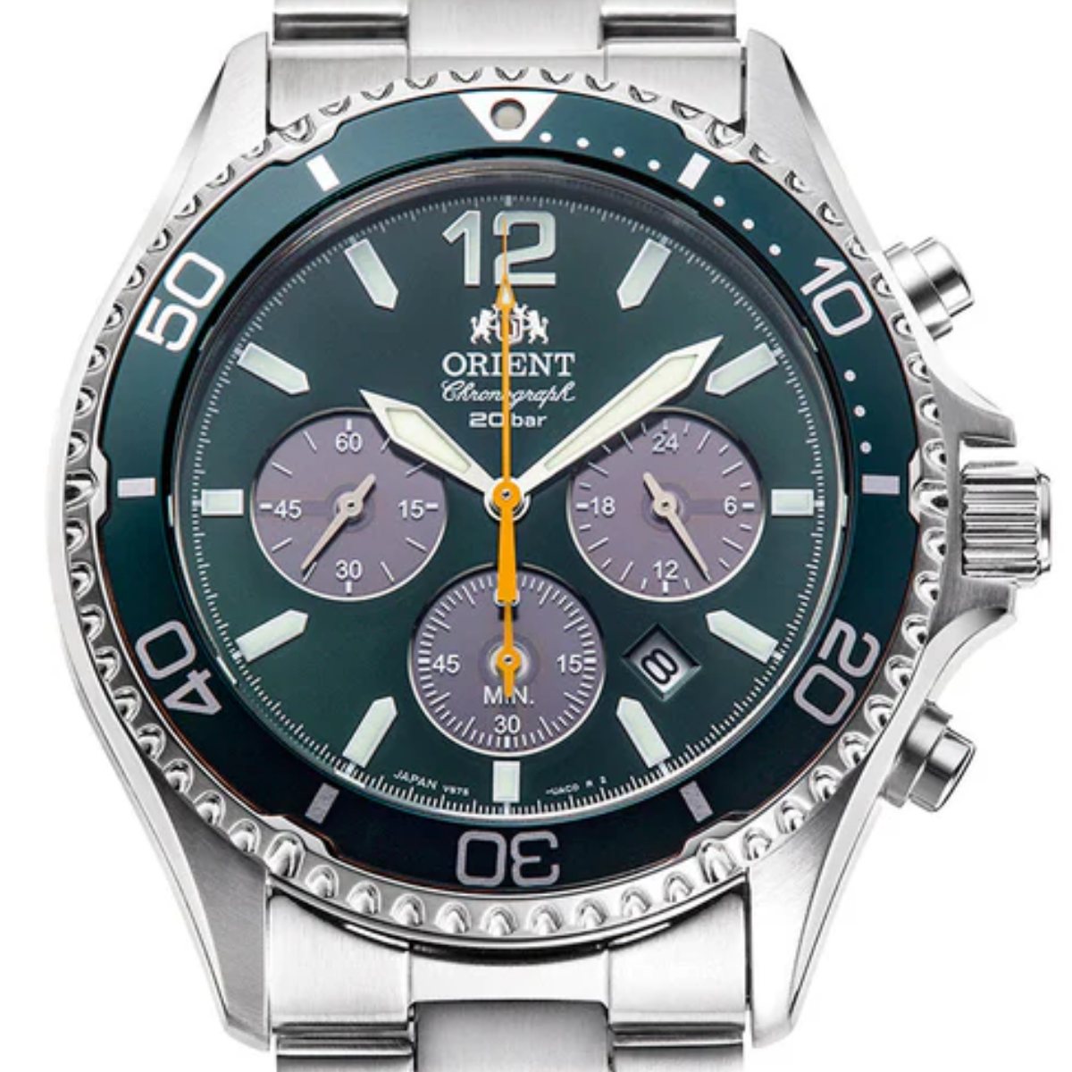 Orient RN-TX0204E Mako Solar Chronograph Green Dial Sports JDM Mens Watch