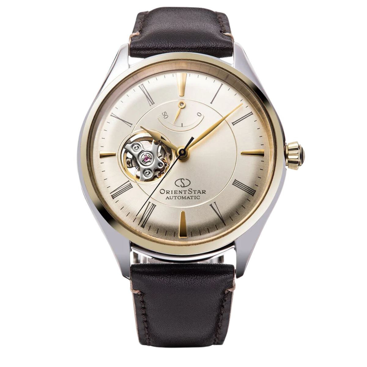 Orient Star RK-AT0201G Classic Semi-Skeleton Automatic Beige Dial Leather Watch