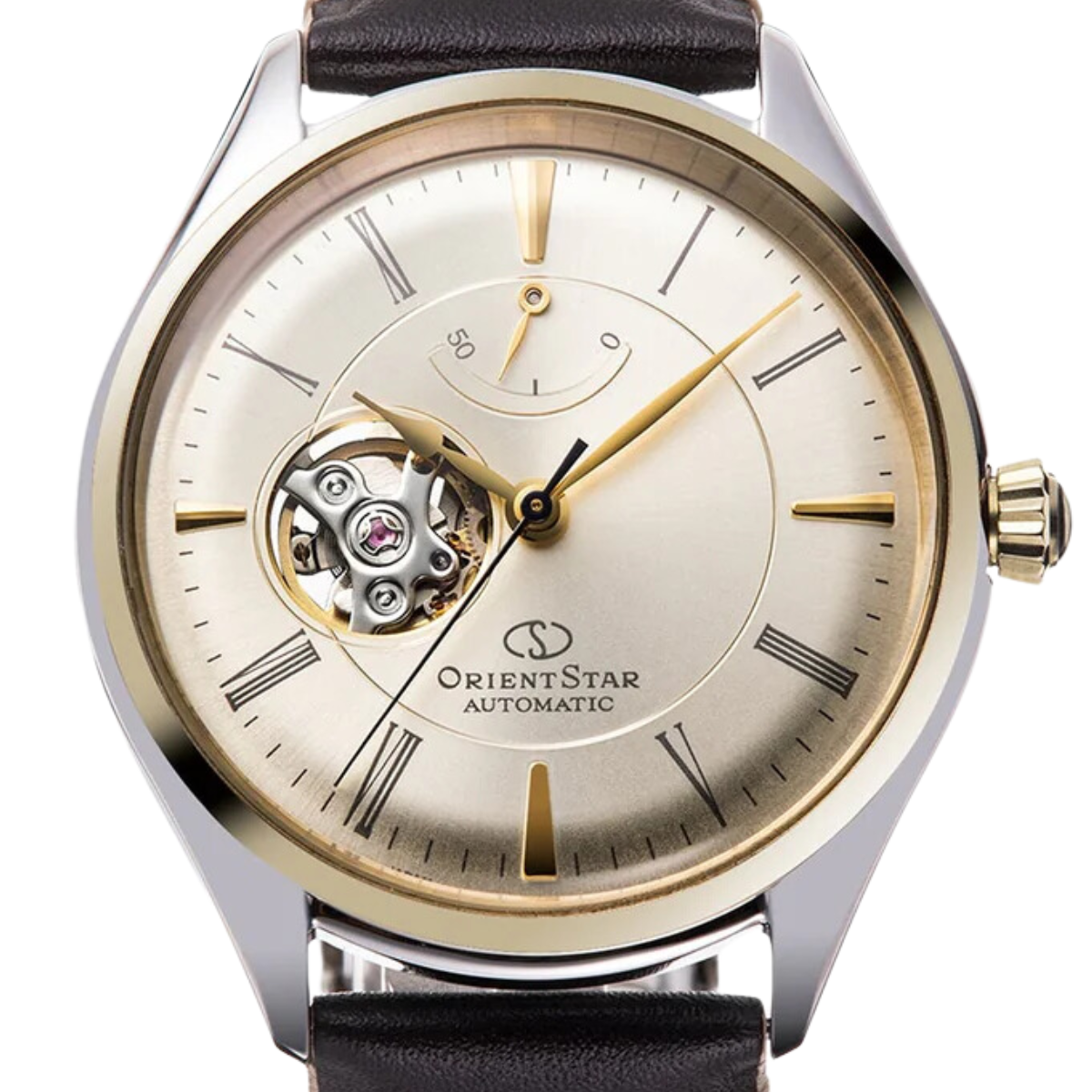 Orient Star RK-AT0201G Classic Semi-Skeleton Automatic Beige Dial Leather Watch