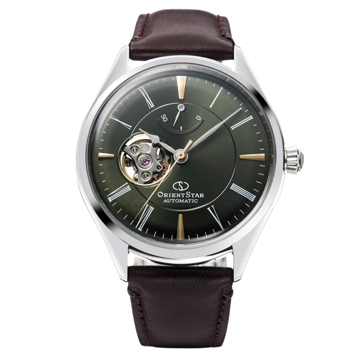 Orient Star RK-AT0202E Classic Semi-Skeleton Automatic Green Dial Leather Watch