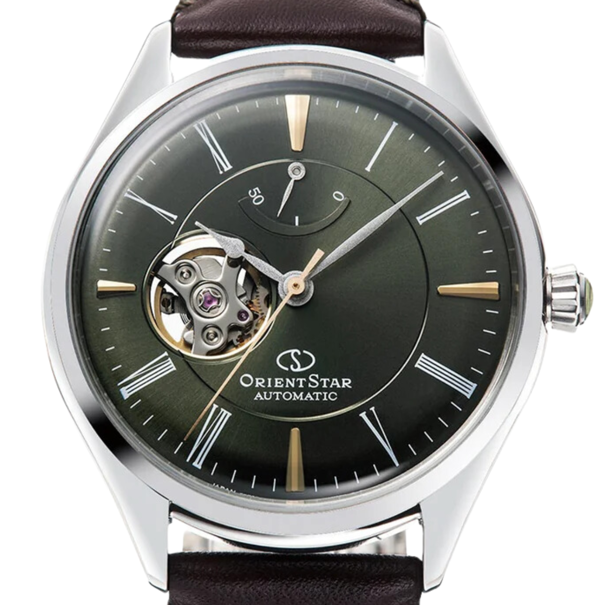 Orient Star RK-AT0202E Classic Semi-Skeleton Automatic Green Dial Leather Watch