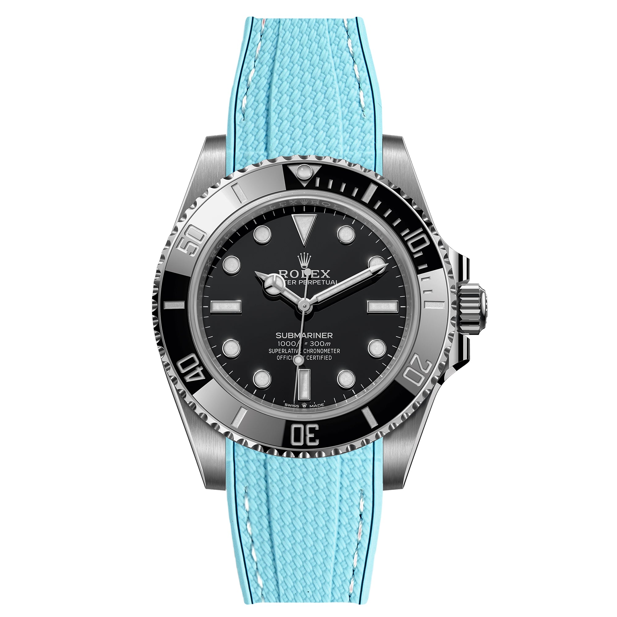 Textured Curved End Rubber Strap – Compatible with Rolex Submariner – Pale Blue (2405)