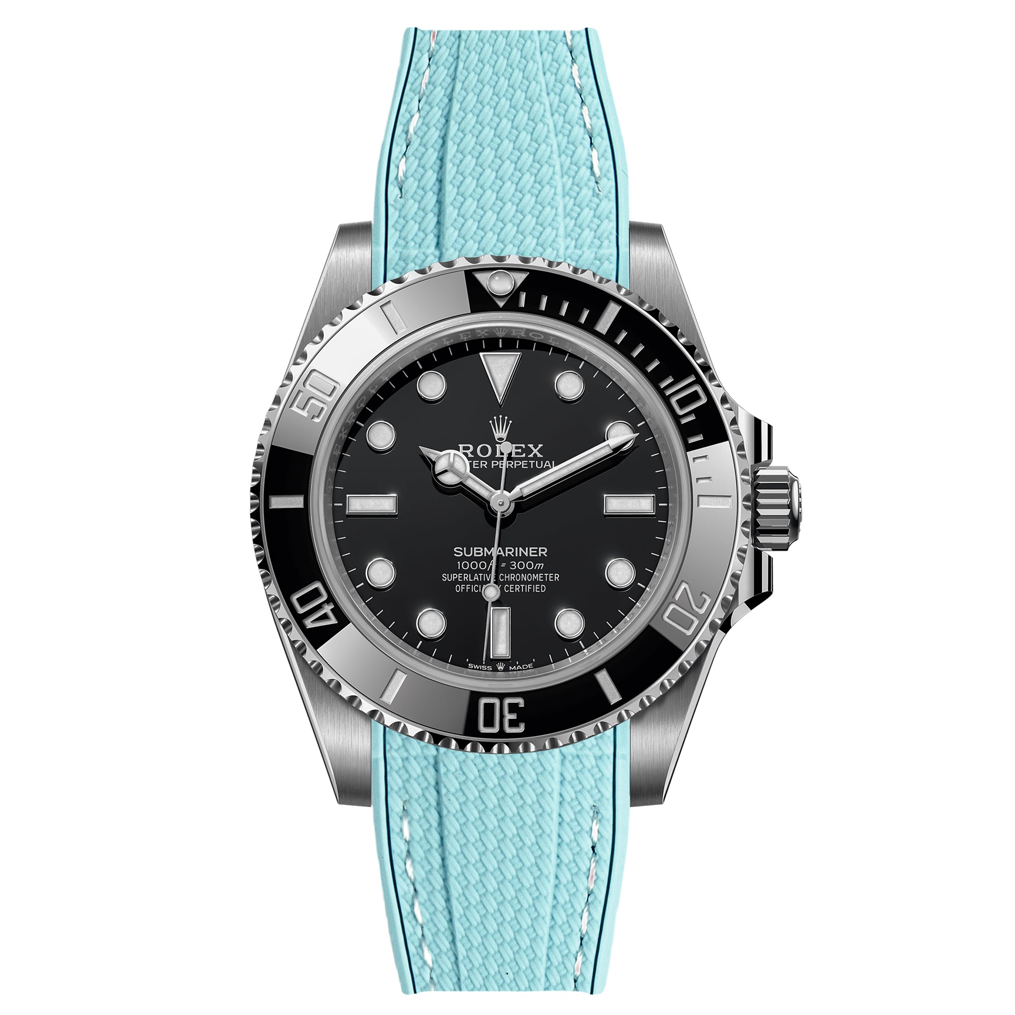 Textured Curved End Rubber Strap for Rolex Submariner – Sea Blue (2405)