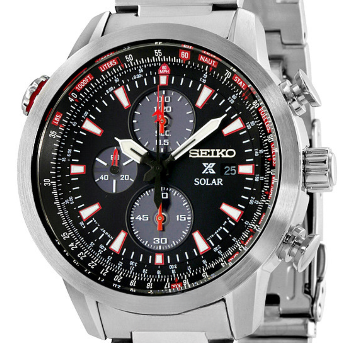 Seiko Prospex SSC349P1 SSC349 SSC349P Sky Solar Chronograph Pilot Black Dial Watch