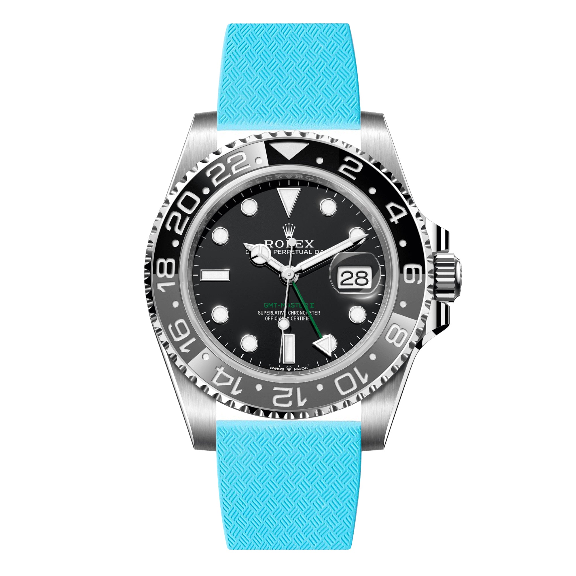 Tropical CTS Cut-to-Size FKM Rubber Strap for Rolex GMT Master I & II - Quick Release - Sky Blue (2435)