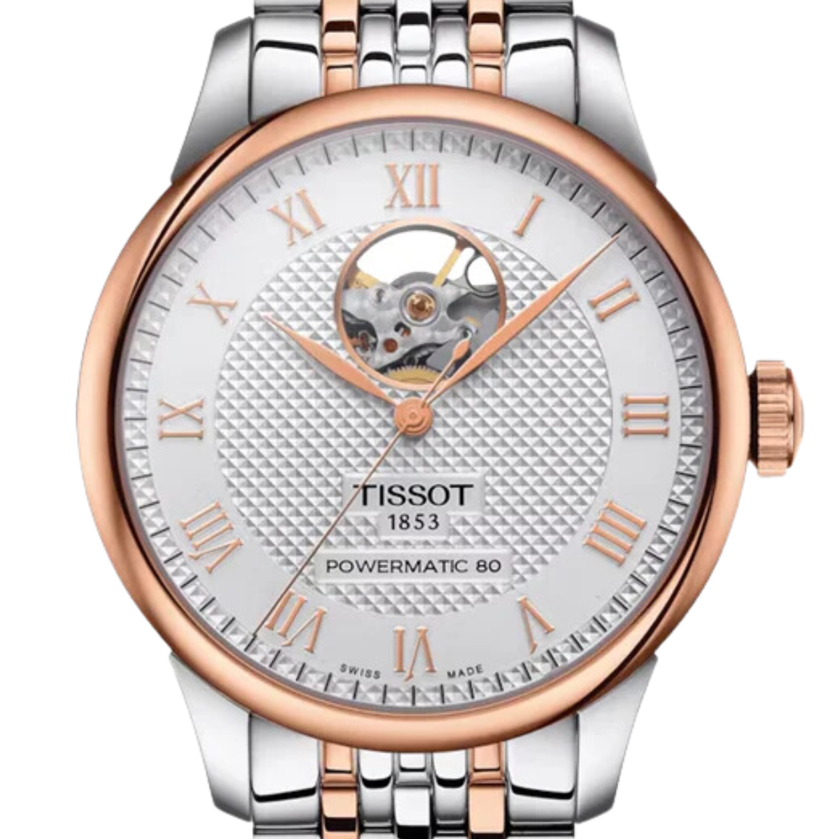 Tissot Le Locle T0064072203302 T006.407.22.033.02 Silver Dial Powermatic 80 Open Heart Mens Watch