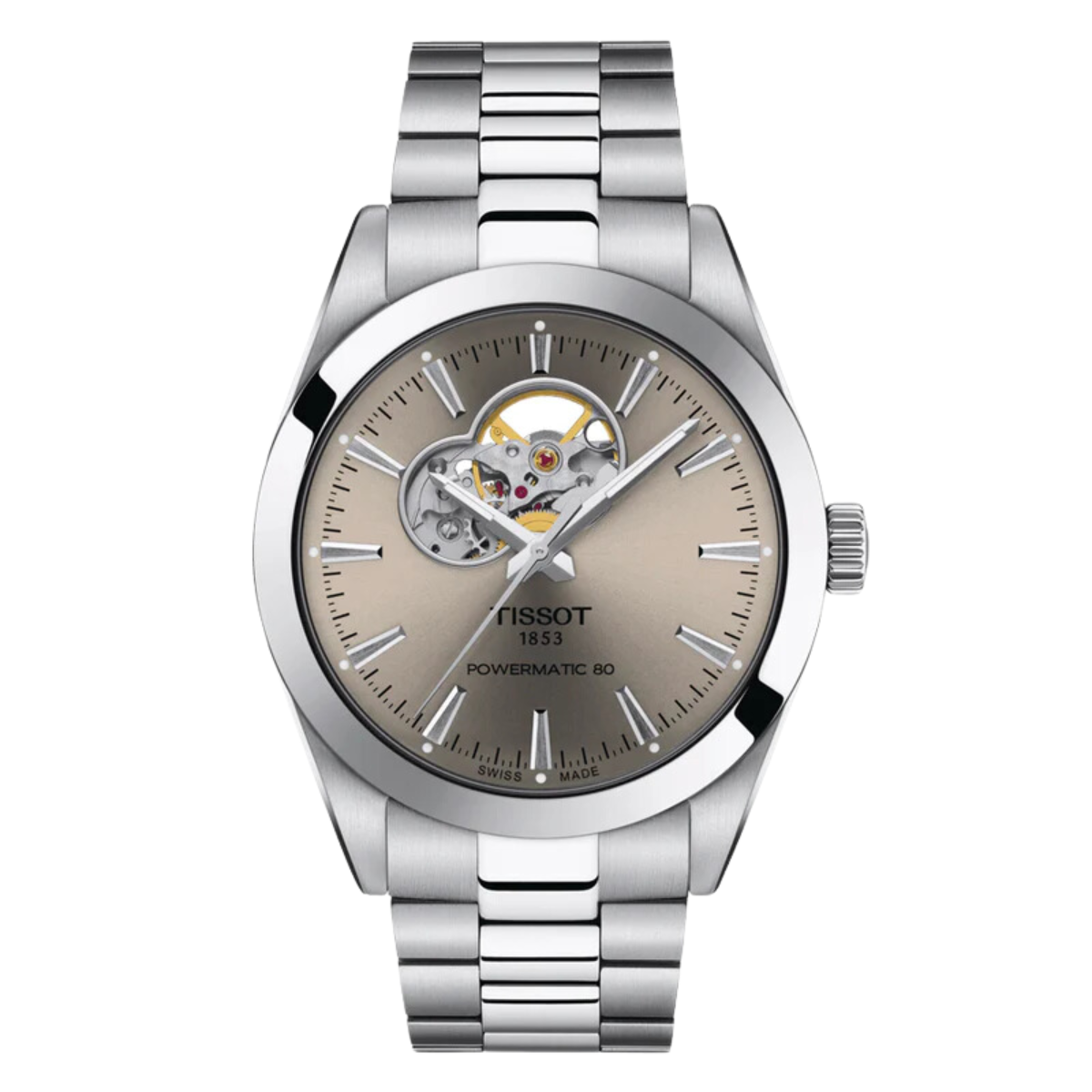 Tissot Gentleman T1274071108100 T127.407.11.081.00 Powermatic 80 Open Heart Rhodium Dial Watch