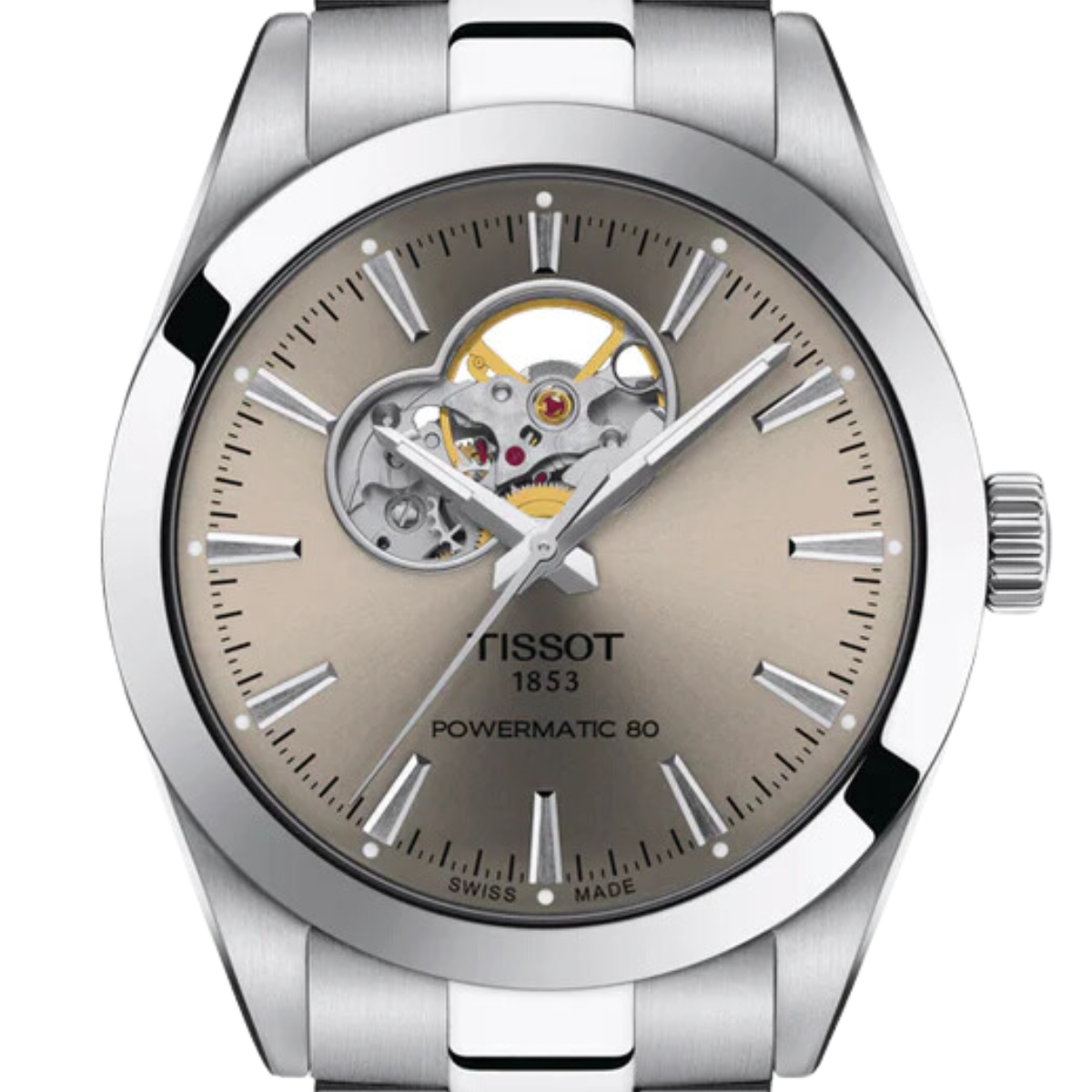 Tissot Gentleman T1274071108100 T127.407.11.081.00 Powermatic 80 Open Heart Rhodium Dial Watch