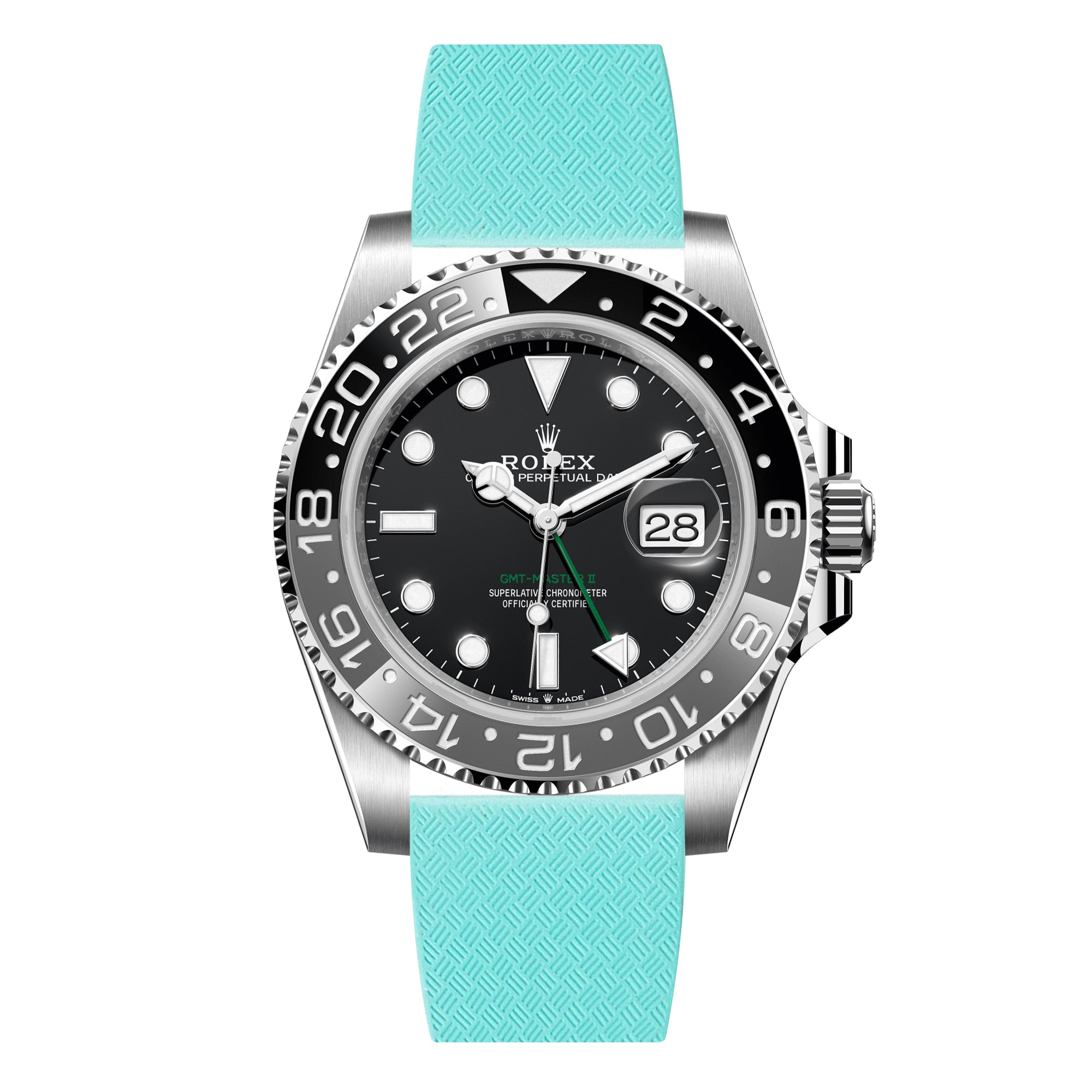 Tropical CTS Cut-to-Size FKM Rubber Strap for Rolex GMT Master I & II - Quick Release - Turquoise (2435)