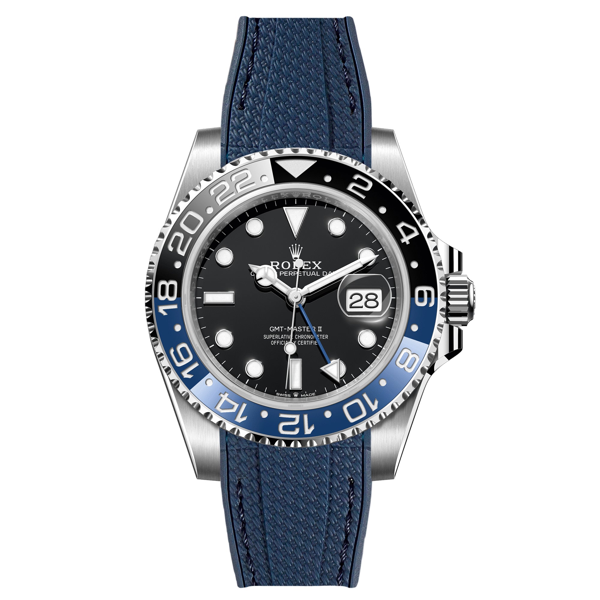 Textured Curved End Rubber Strap for Rolex GMT Master II Batman – Navy (2405)