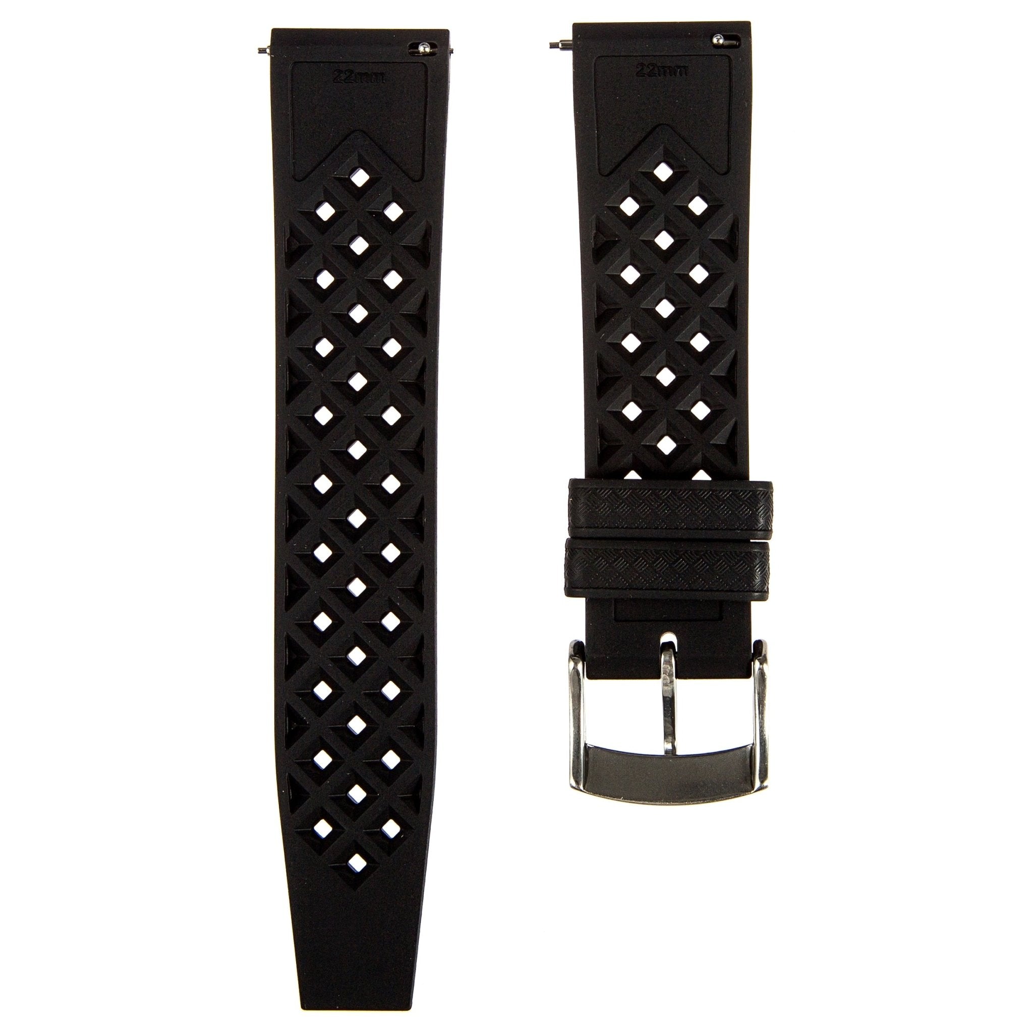 Calypso Tropical Style FKM Rubber Strap - Quick-Release - Black (2422) -Strapseeker