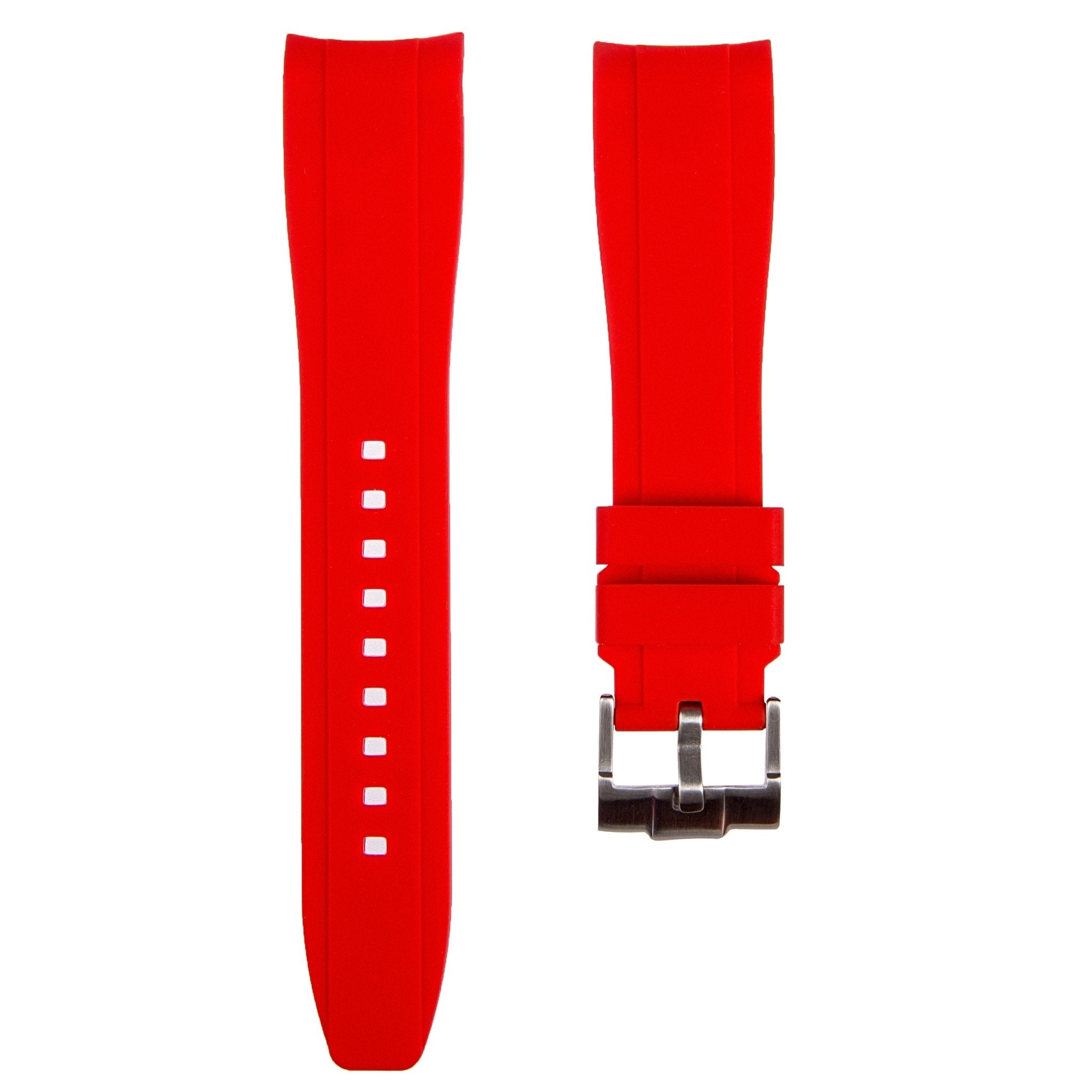 Curved End Soft Silicone Strap - Compatible with Orient Kamasu – Red (2418) -StrapSeeker