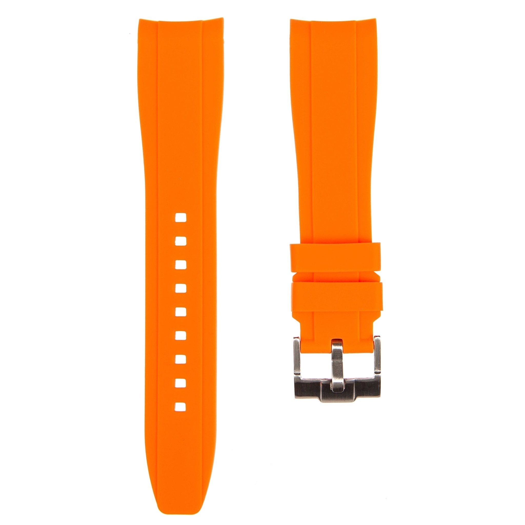 Curved End Soft Silicone Strap - Compatible with Oris Divers Sixty Five – Orange (2418) -StrapSeeker