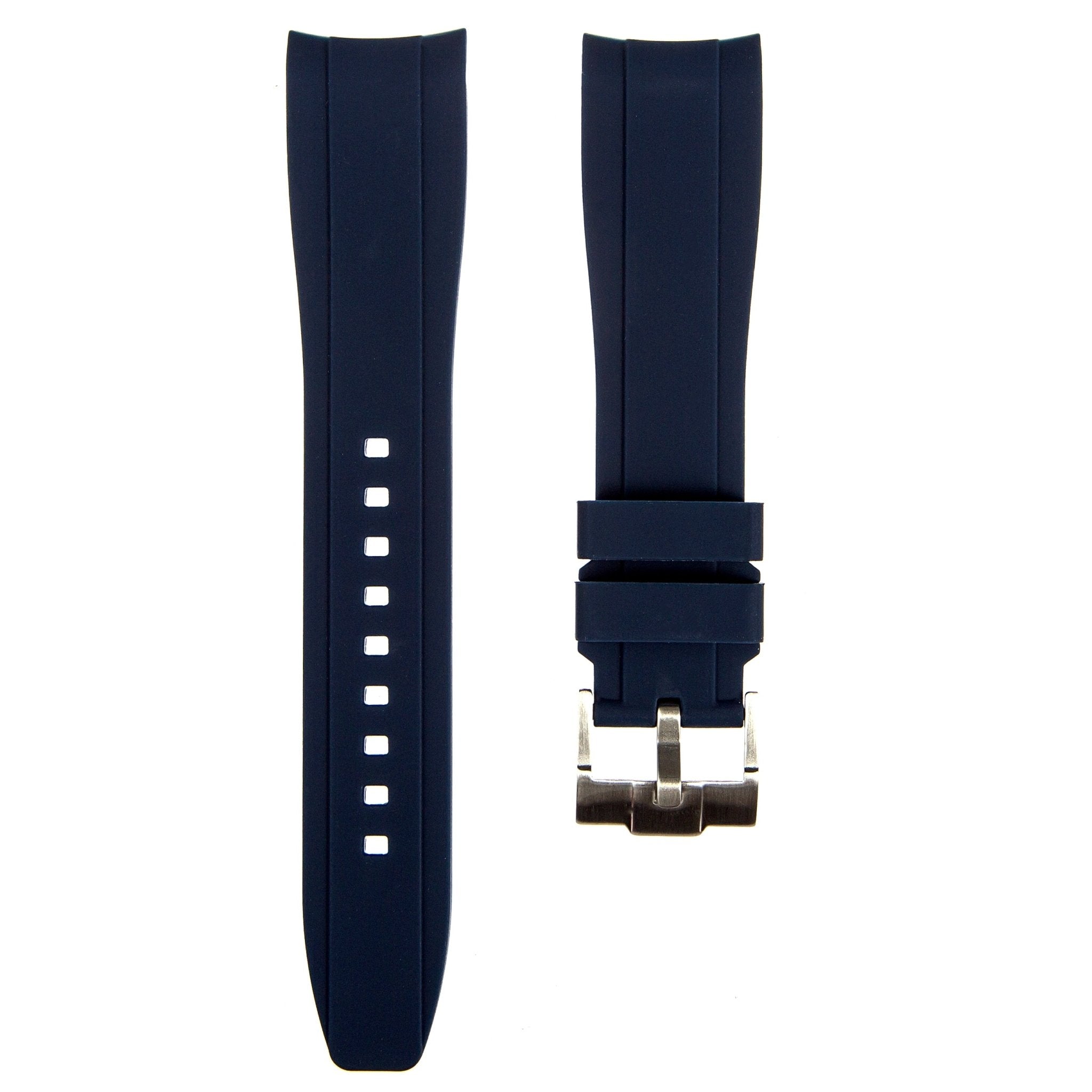 Curved End Soft Silicone Strap - Compatible with Rolex Submariner - Navy (2418) -StrapSeeker