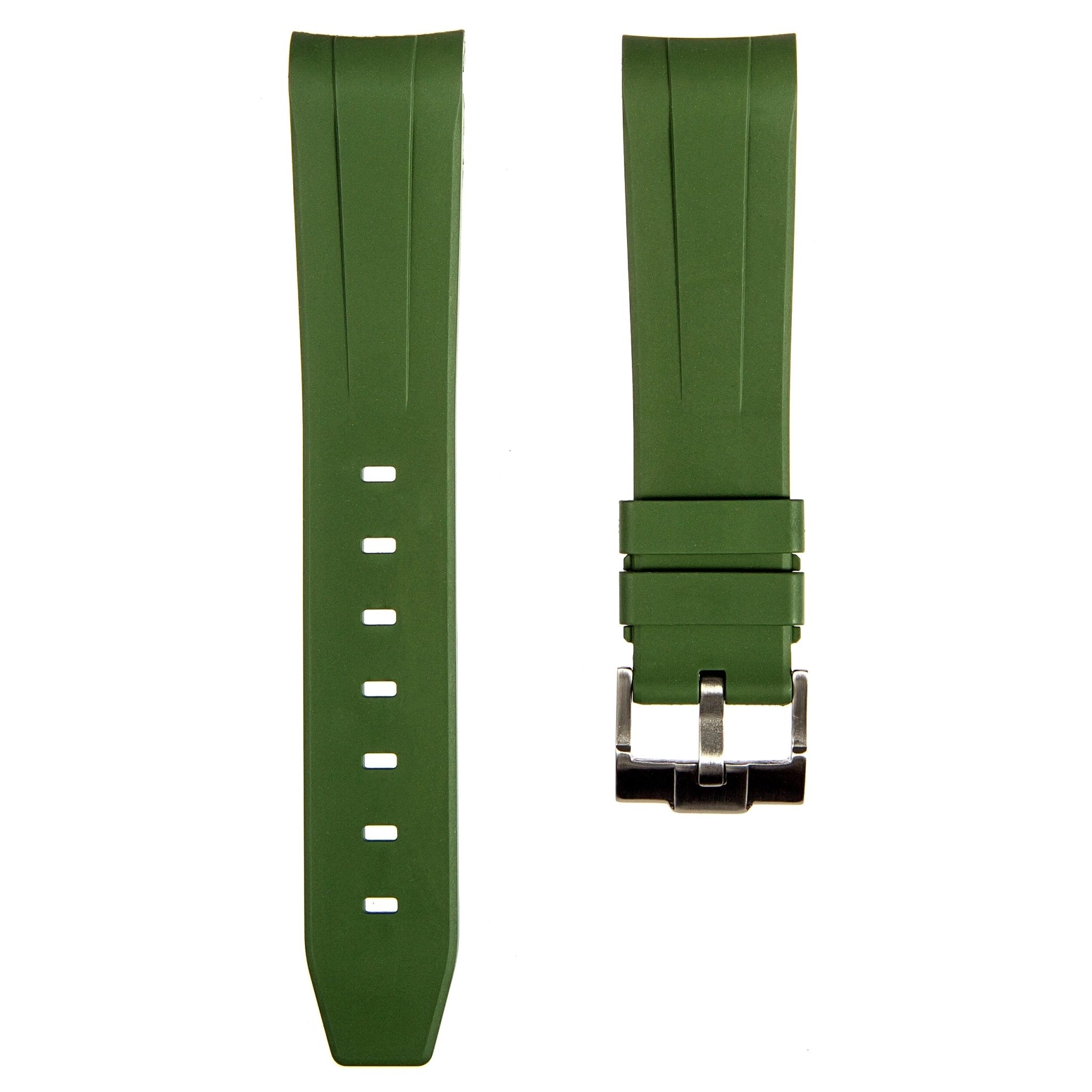 Forge Curved End Rubber Strap- Compatible with Omega Seamaster – Army Green (2421) -Strapseeker