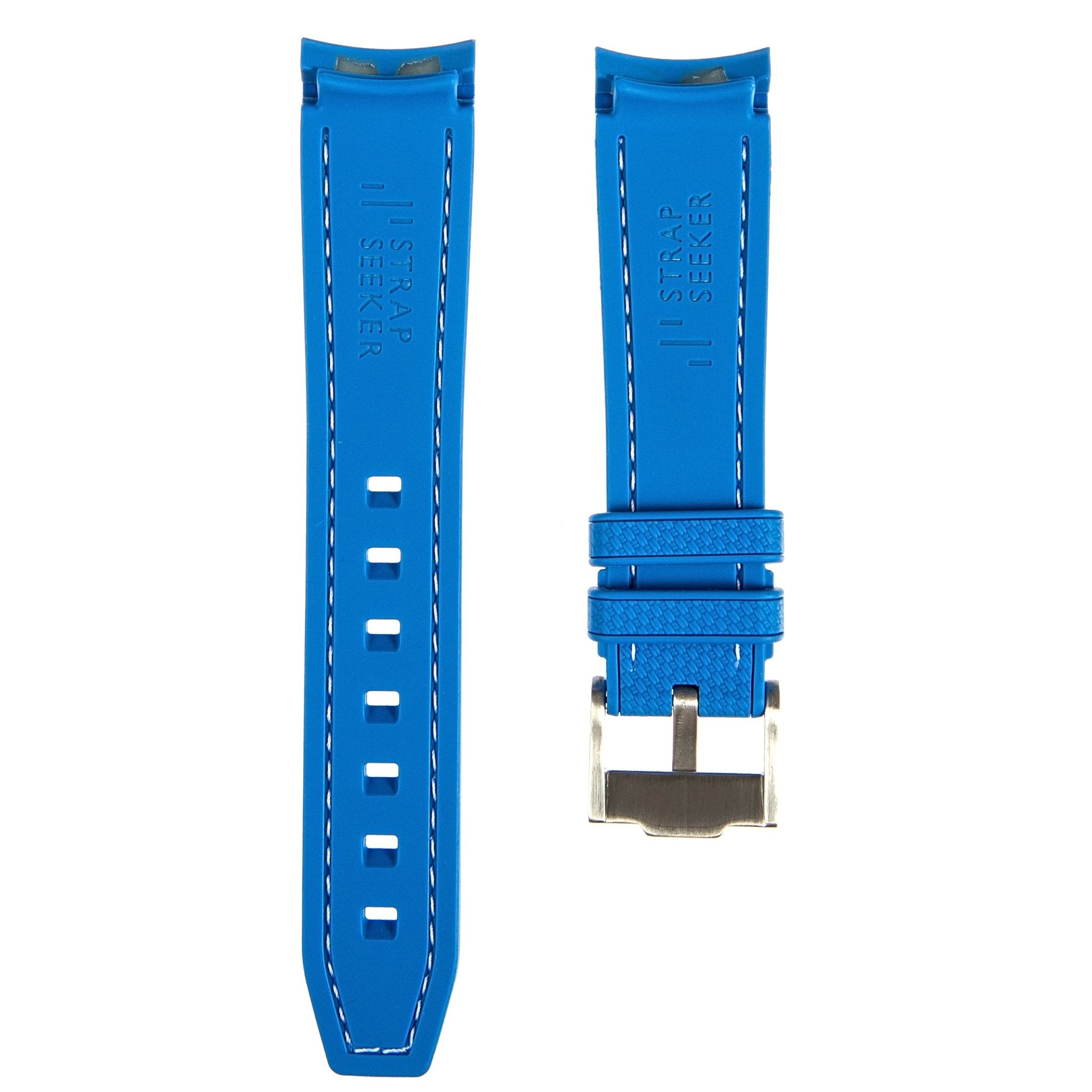 Textured Curved End Premium Silicone Strap – Compatible with Rolex Submariner – Azure (2405) -StrapSeeker