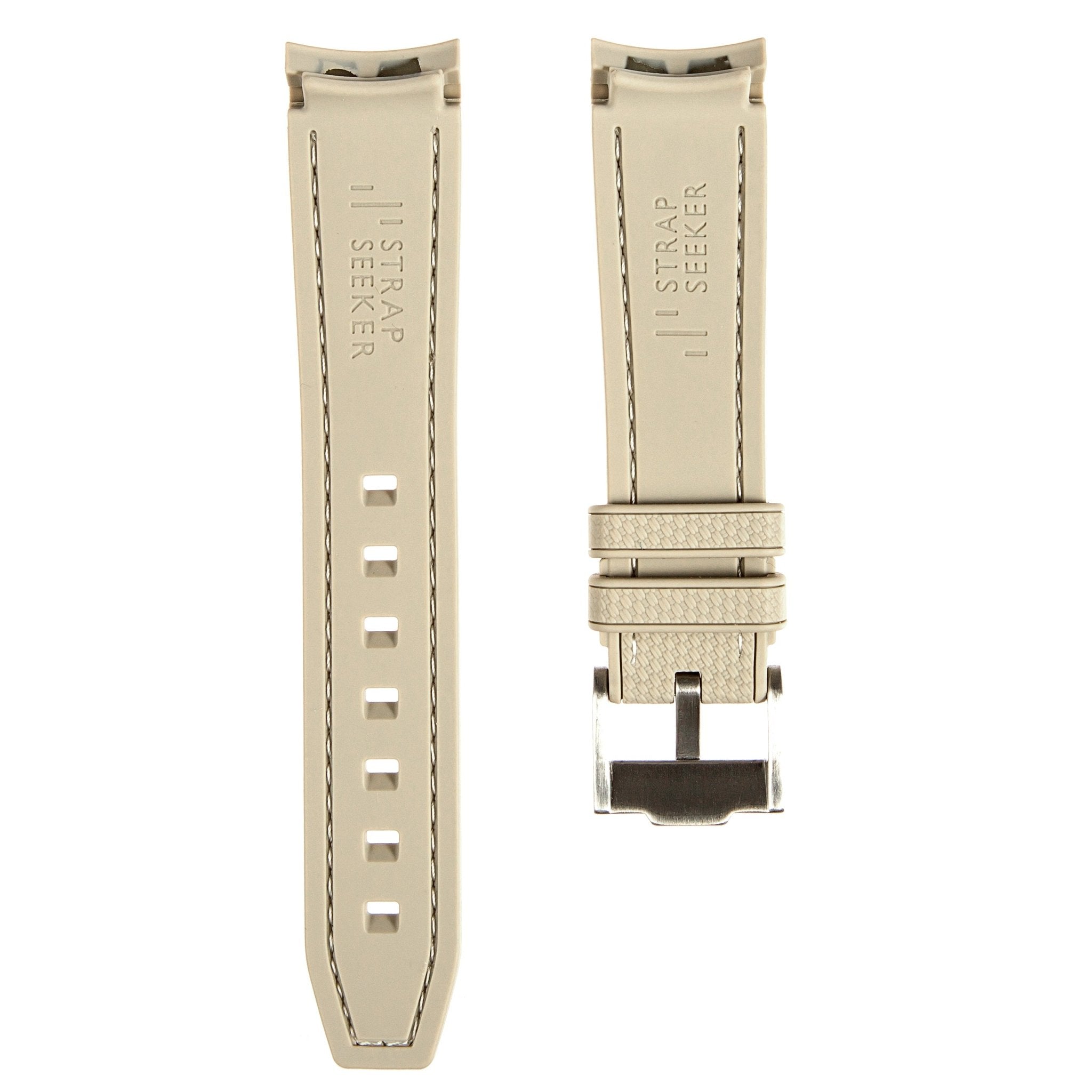 Textured Curved End Premium Silicone Strap – Compatible with Rolex Submariner – Beige (2405) -StrapSeeker