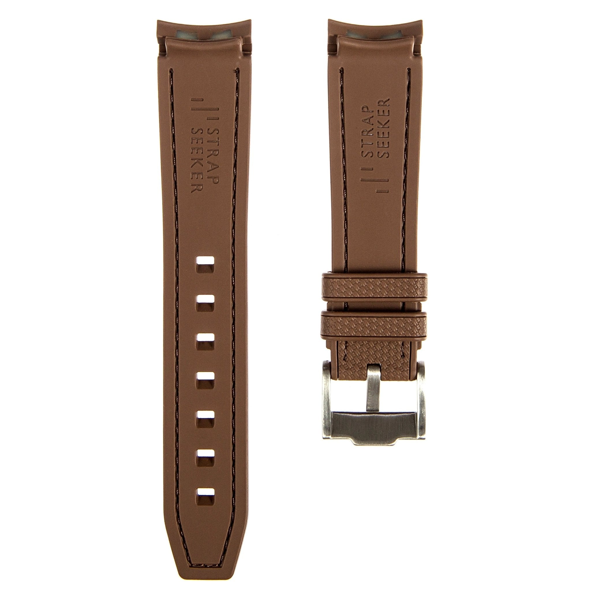 Textured Curved End Premium Silicone Strap – Compatible with Rolex Submariner – Brown (2405) -StrapSeeker