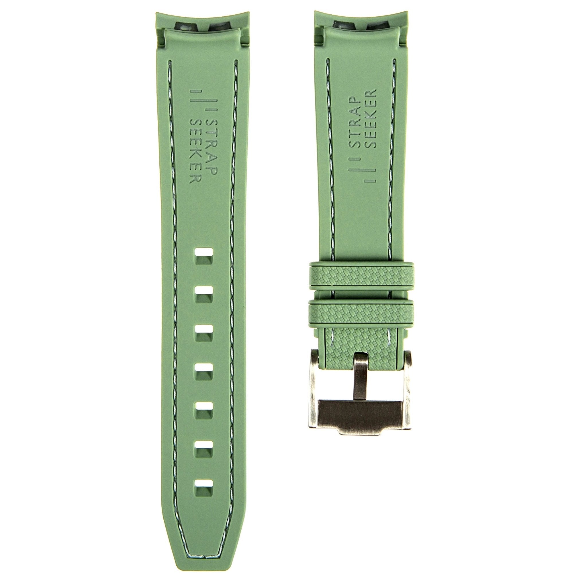 Textured Curved End Premium Silicone Strap – Compatible with Rolex Submariner – Light Green (2405) -StrapSeeker