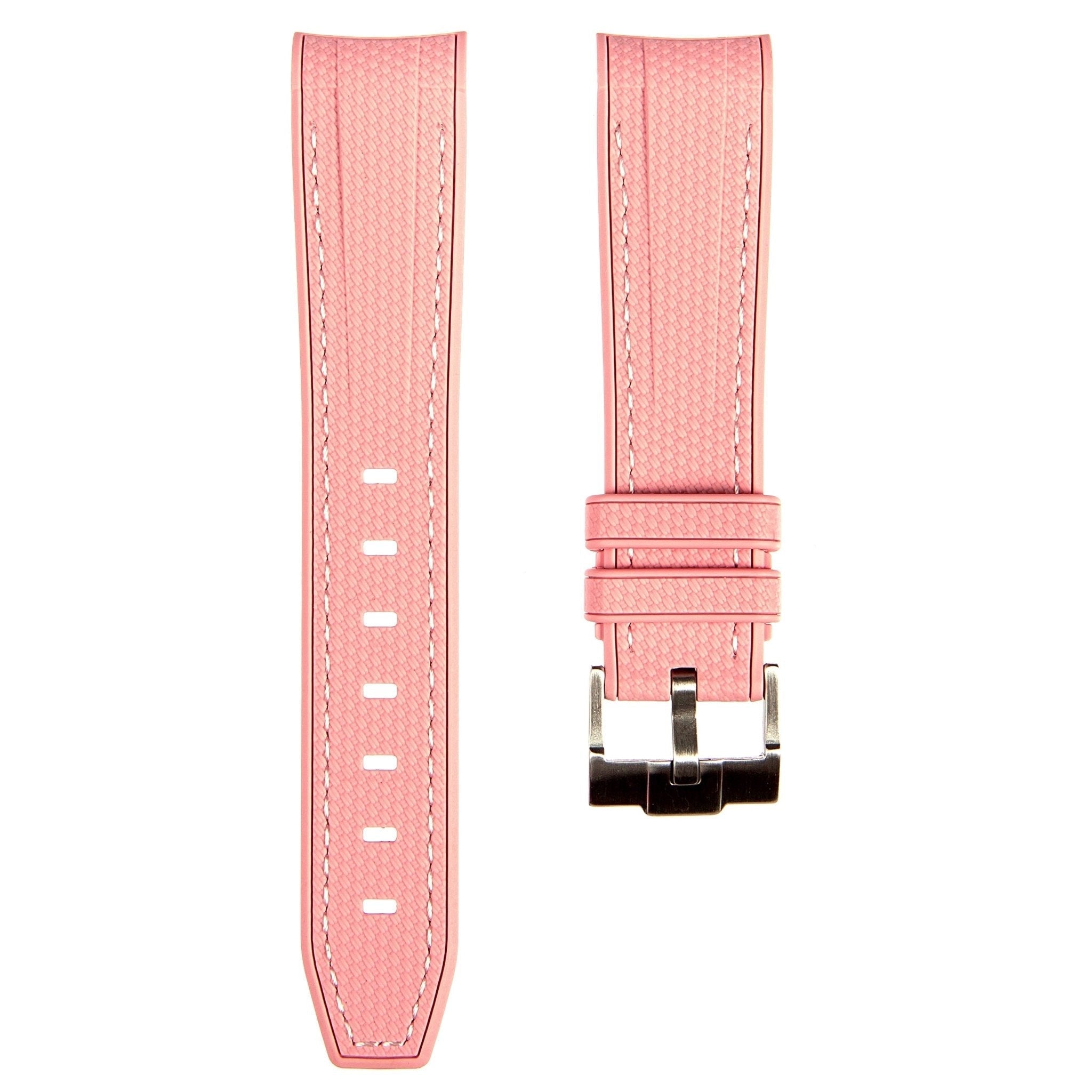 Textured Curved End Premium Silicone Strap – Compatible with Rolex Submariner – Light Pink (2405) -StrapSeeker