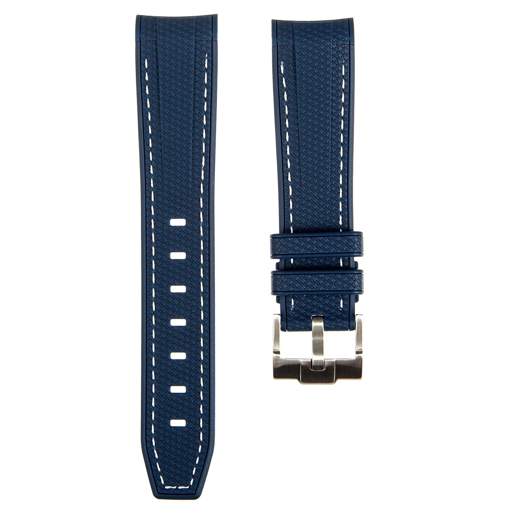 Textured Curved End Premium Silicone Strap – Compatible with Rolex Submariner – Navy with White Stitch (2405) -StrapSeeker