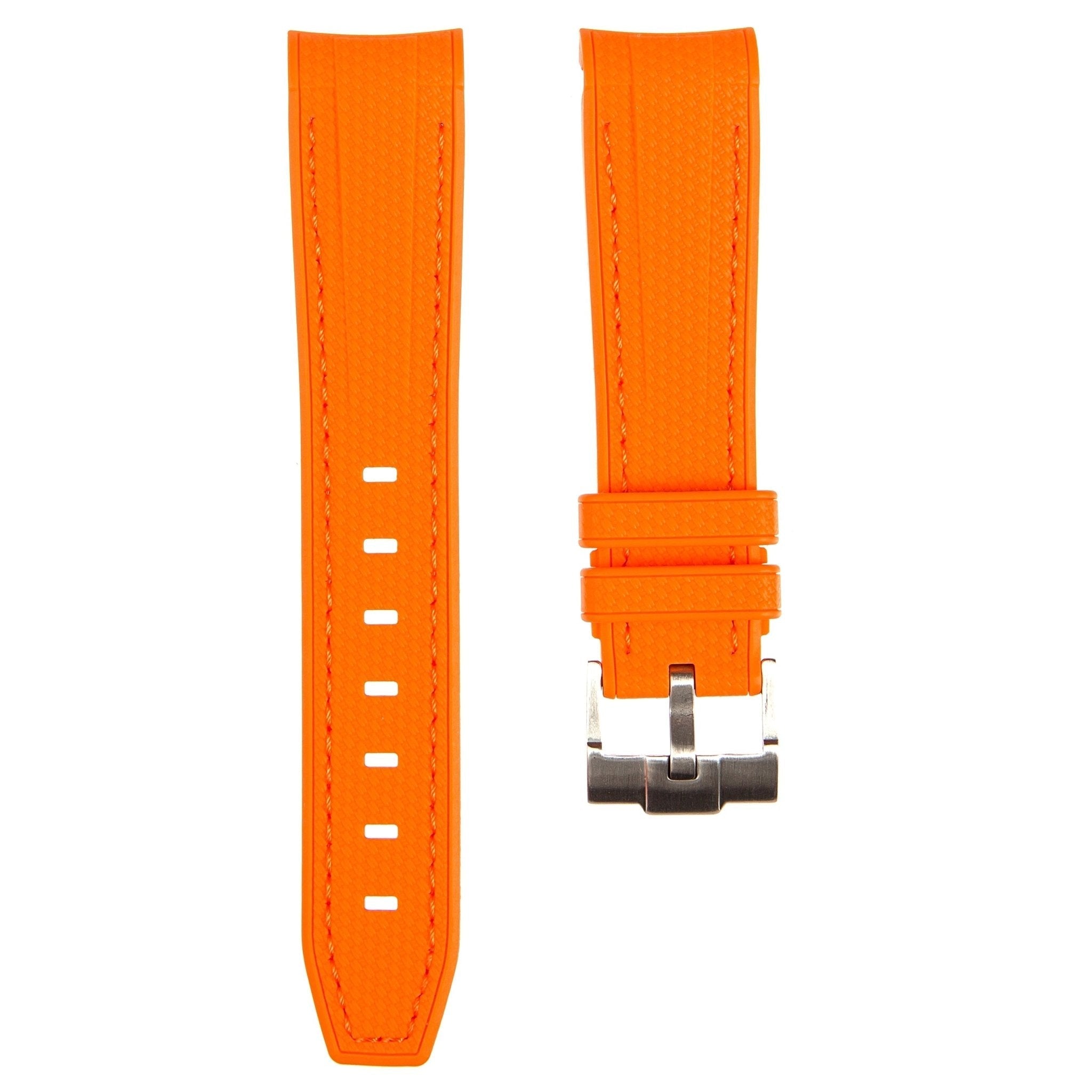 Textured Curved End Premium Silicone Strap – Compatible with Rolex Submariner – Orange (2405) -StrapSeeker