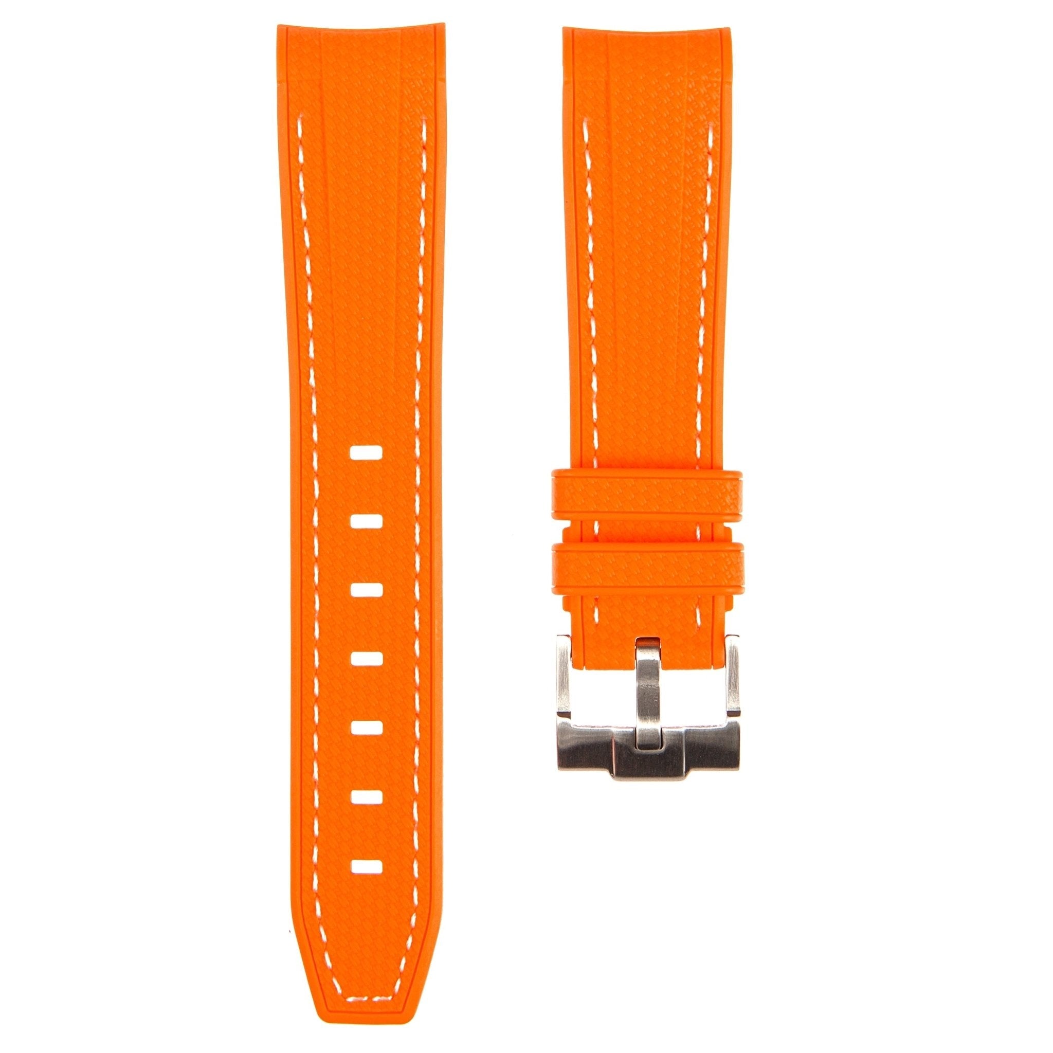 Textured Curved End Premium Silicone Strap – Compatible with Rolex Submariner – Orange with White Stitch (2405) -StrapSeeker