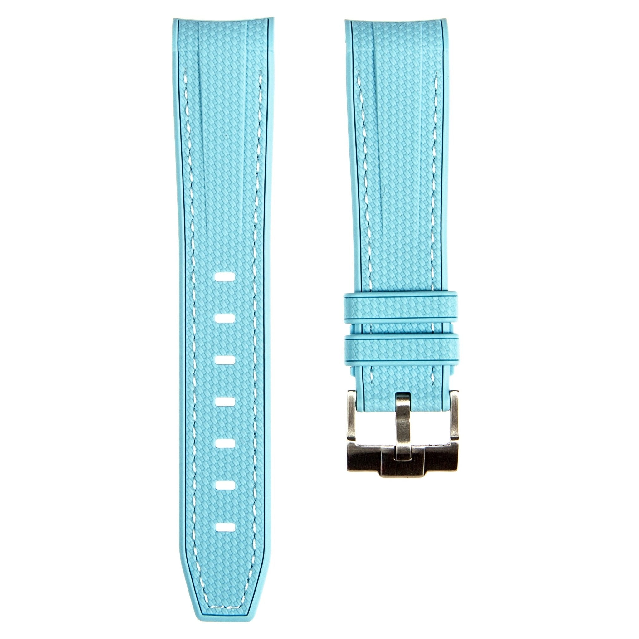 Textured Curved End Premium Silicone Strap – Compatible with Rolex Submariner – Pale Blue (2405) -StrapSeeker