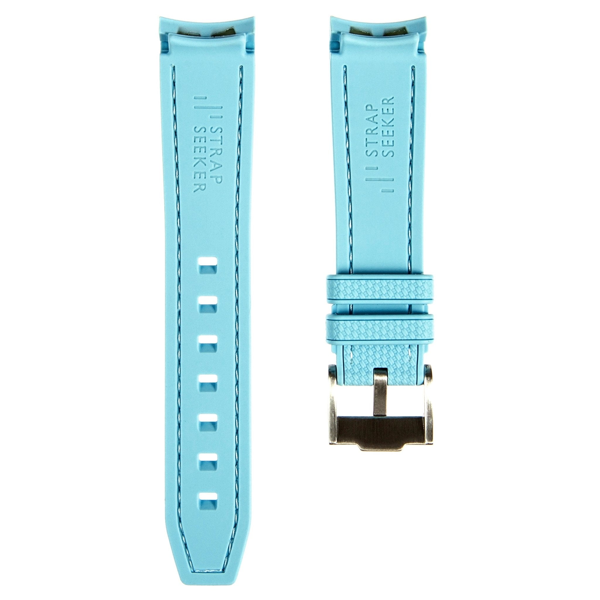 Textured Curved End Premium Silicone Strap – Compatible with Rolex Submariner – Pale Blue (2405) -StrapSeeker