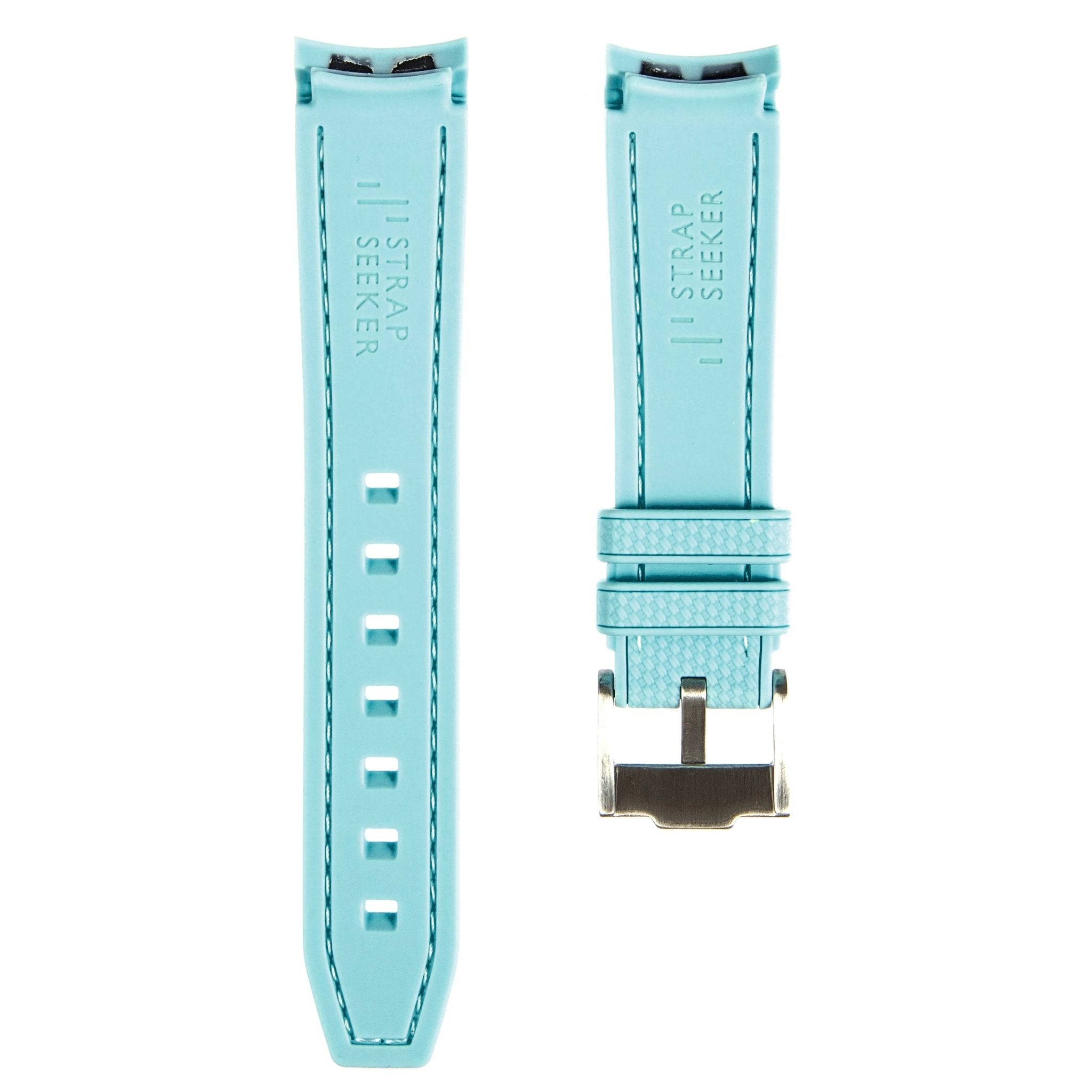 Textured Curved End Premium Silicone Strap – Compatible with Rolex Submariner – Sea Blue (2405) -StrapSeeker