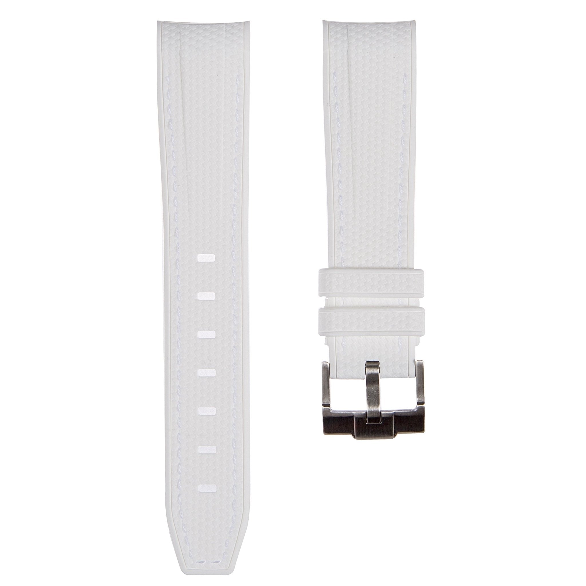 Textured Curved End Premium Silicone Strap – Compatible with Rolex Submariner – White (2405) -StrapSeeker