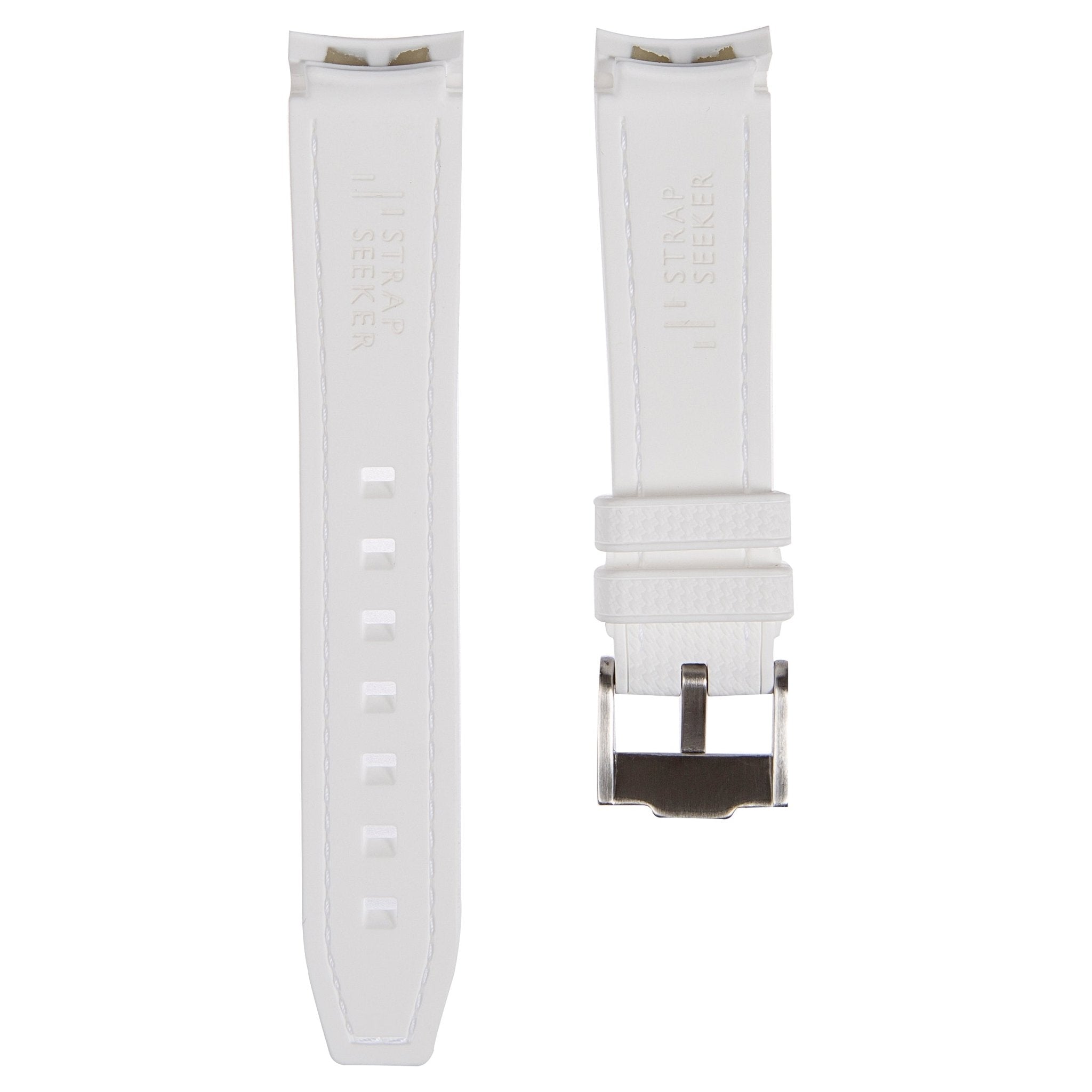 Textured Curved End Premium Silicone Strap – Compatible with Rolex Submariner – White (2405) -StrapSeeker