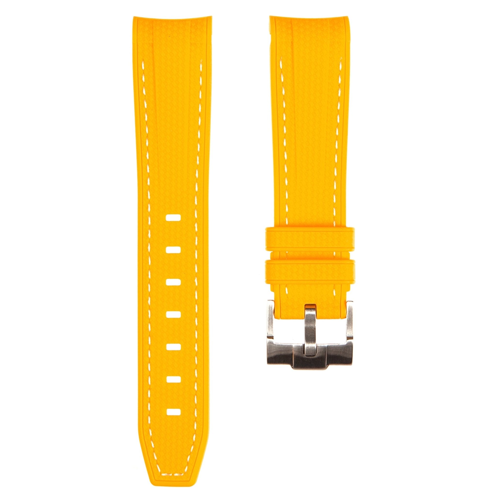 Textured Curved End Premium Silicone Strap – Compatible with Rolex Submariner – Yellow with White Stitch (2405) -StrapSeeker