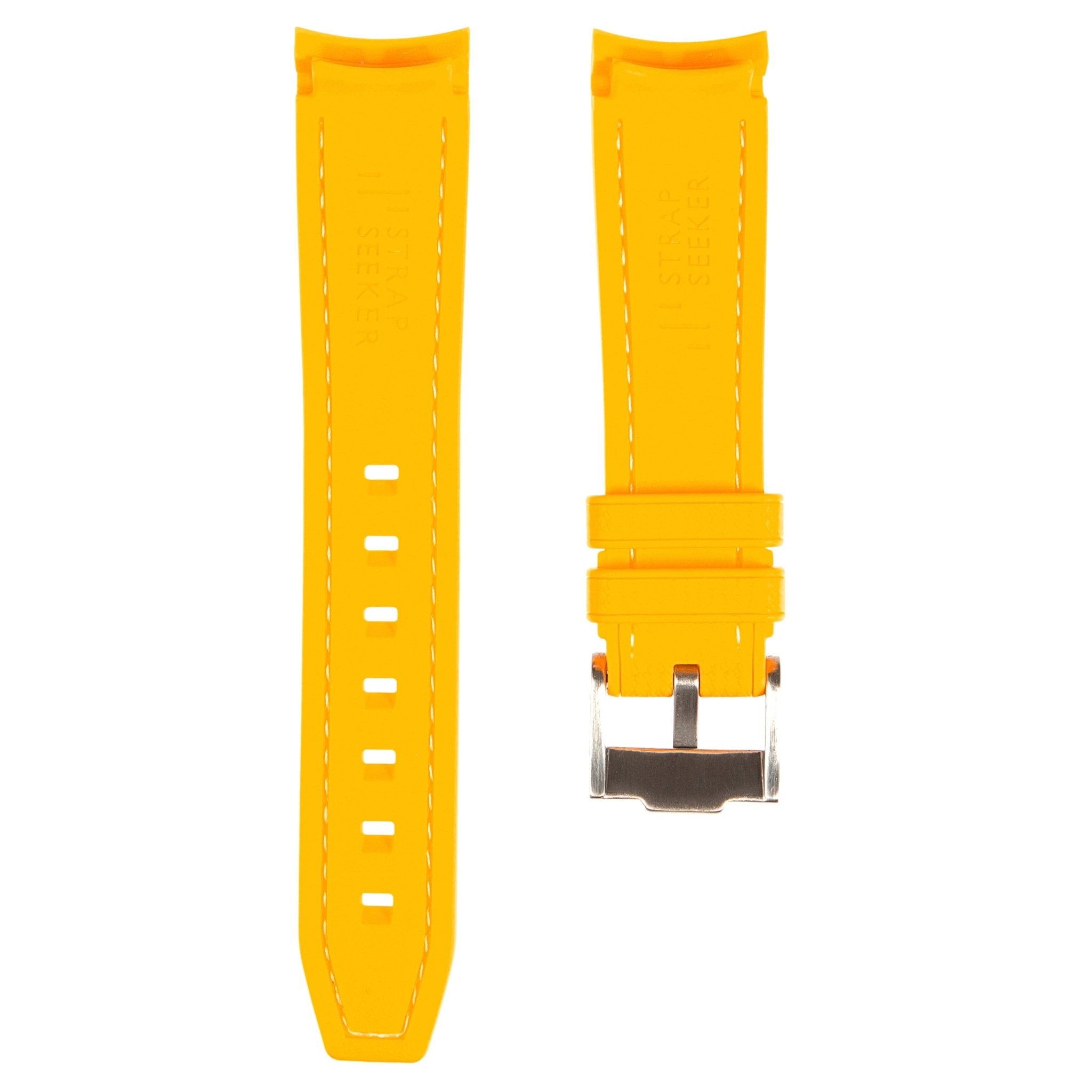 Textured Curved End Premium Silicone Strap – Compatible with Rolex Submariner – Yellow with White Stitch (2405) -StrapSeeker